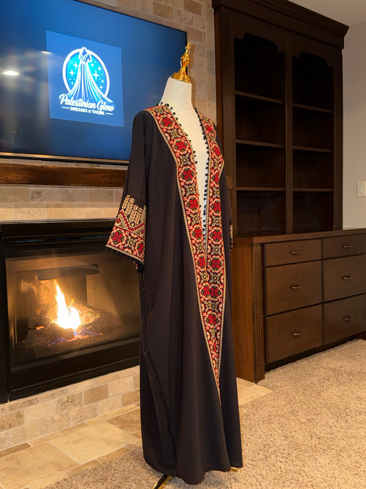 Black Gold Floral Embroidered Palestinian Besht