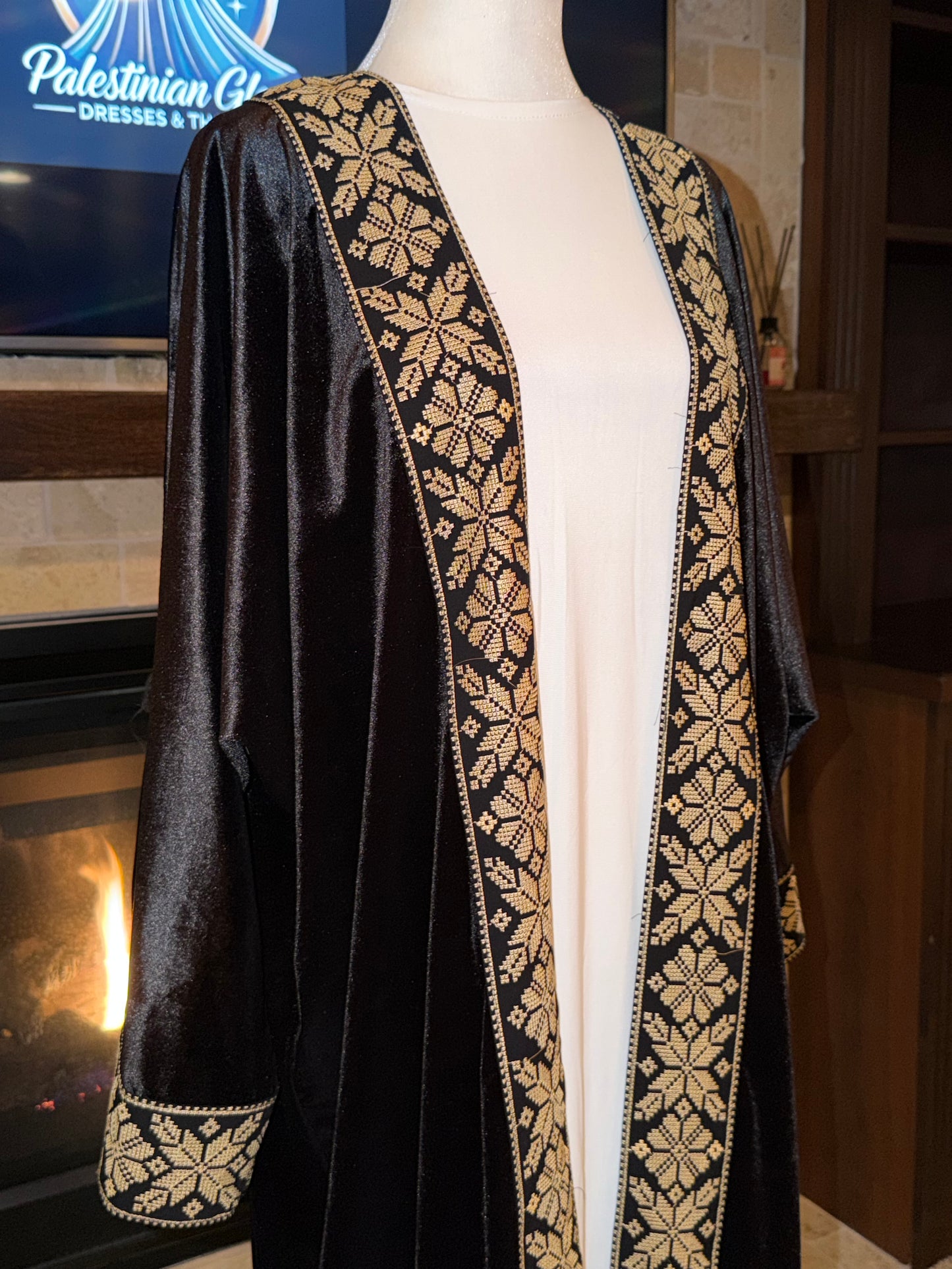 Velvet Black Gold Pattern Palestinian Besht