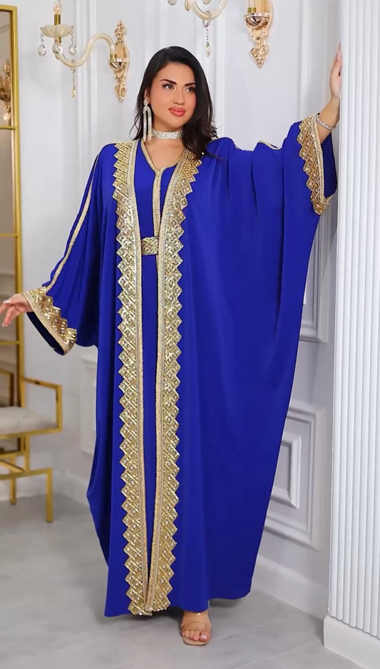 Classic Women’s Flowy Embroidered Trim Kaftan – قفطان