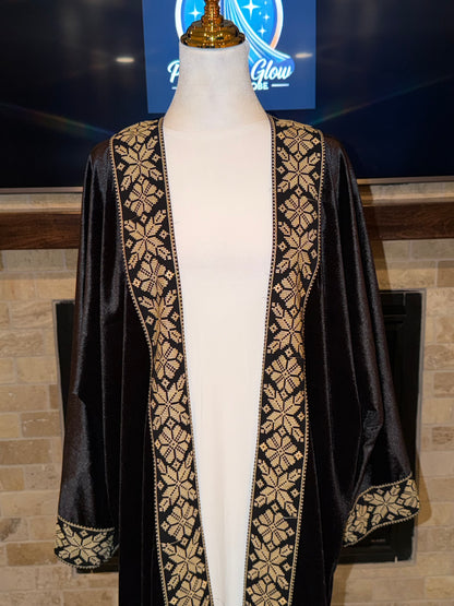 Velvet Black Gold Pattern Palestinian Besht