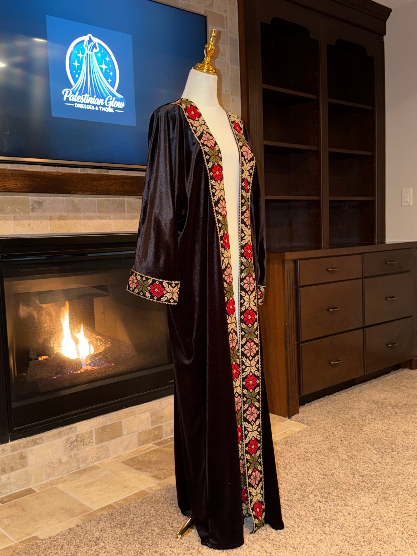 Velvet Black Gold Multicolor Palestinian Besht