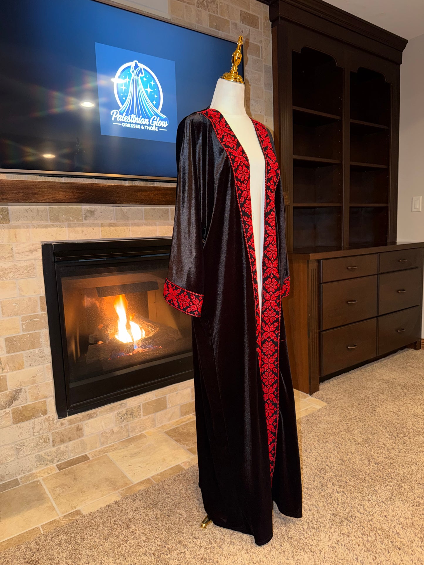 Velvet Black Red Pattern Palestinian Besht