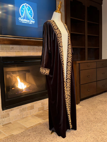 Velvet Black Gold Pattern Palestinian Besht