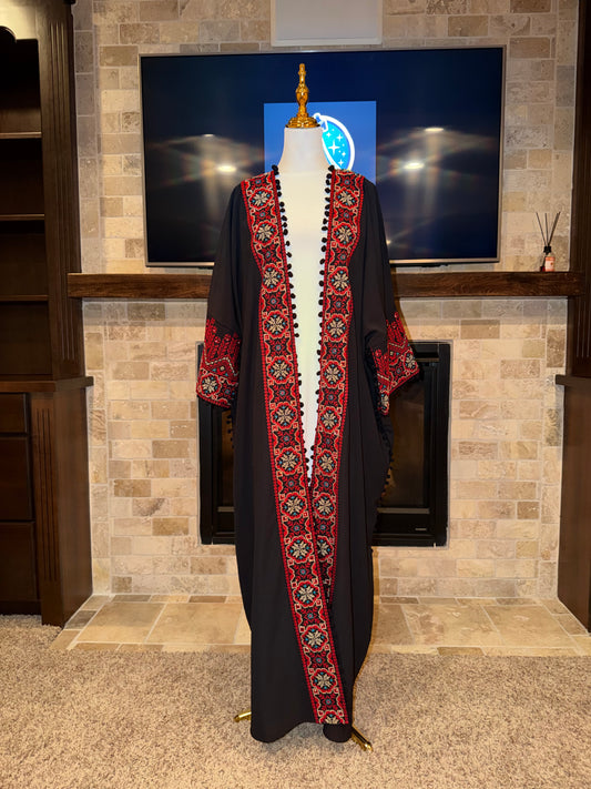 Black Red Floral Embroidered Palestinian Besht