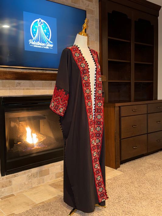 Black Red Floral Embroidered Palestinian Besht