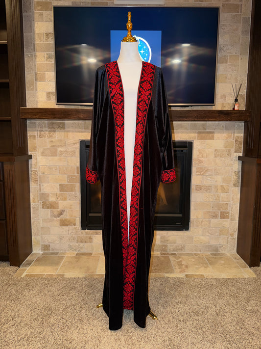 Velvet Black Red Pattern Palestinian Besht