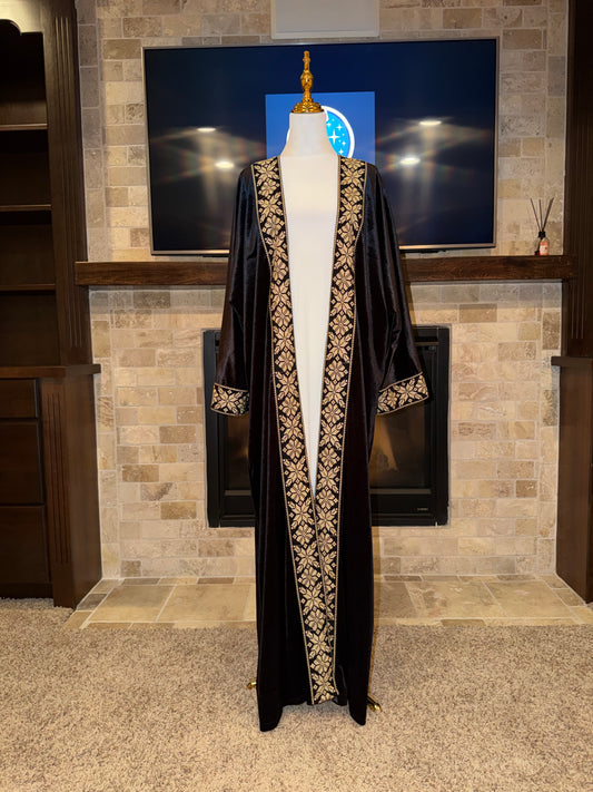 Velvet Black Gold Pattern Palestinian Besht