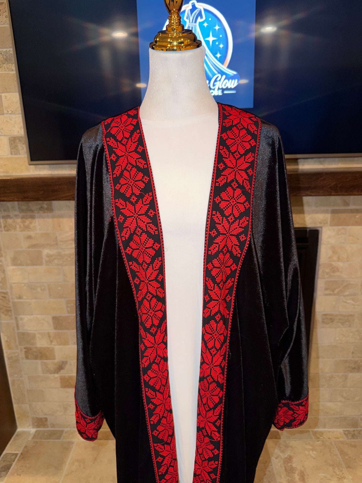 Velvet Black Red Pattern Palestinian Besht
