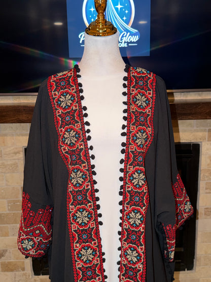 Black Red Floral Embroidered Palestinian Besht