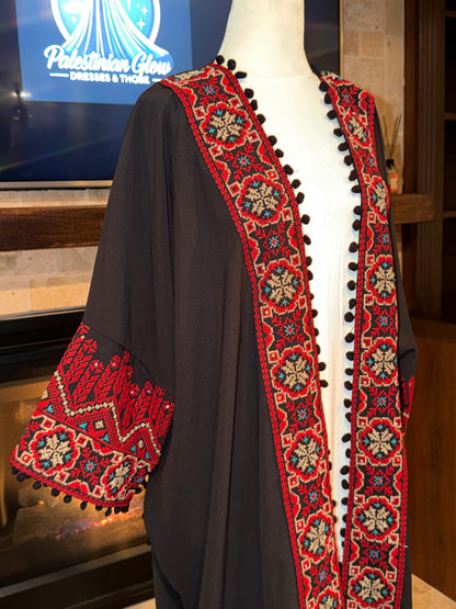 Black Red Floral Embroidered Palestinian Besht